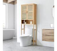 [en.casa] Mueble de Baño sobre el Inodoro con Amplio Espacio de Almacenaje Armario Alto con 2 Puertas y Compartimiento Abierto Bambú 170 x 66 x 23 cm Natural