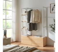 [en.casa] Mueble de Entrada Egmating Perchero Burro con 1 Barra 2 Cajones 4 Estantes Laterales Armario Ropero para Recibidor Vestidor Metal 180 x 120 x 40 cm - Blanco y Efecto Roble
