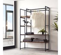 Mueble de entrada horgau con percherro burro y varios estantes metal y mdf 180 x 120 x 40 cm - negro y efecto nogal [en.casa]