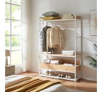 [en.casa] Mueble de Entrada Isen Perchero Burro con 1 Barra 2 Cajones 4 Estantes Laterales Armario Ropero para Recibidor Vestidor Metal 180 x 120 x 40 cm - Blanco y Efecto Roble