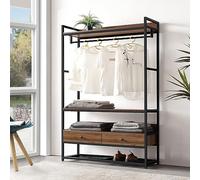 Mueble de entrada isen con barra 2 cajones 4 estantes metal y mdf 180 x 120 x 40 cm - negro y efecto nogal [en.casa]