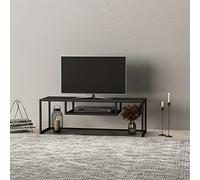 [en.casa] Mueble de Salón Mesa de TV Diseño Industrial con Estante Central para DVD Consolas de Videojuegos Metal 120 x 40 x 40 cm - Negro