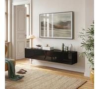 [en.casa] Mueble de TV Evaton Armario Flotante Estantería de Pared con 2 Compartimentos Consola de Entretenimiento Multimedia 160 x 32 x 30 cm - Negro Alto Brillo