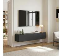 [en.casa] Mueble de TV Evaton Armario Flotante Estantería de Pared con 2 Compartimentos Consola de Entretenimiento Multimedia 160 x 32 x 30 cm - Gris Oscuro Mate