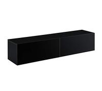 [en.casa] Mueble de TV Evaton Armario Flotante Estantería de Pared con 2 Compartimentos Consola de Entretenimiento Multimedia 140 x 33 x 30 cm - Negro Alto Brillo