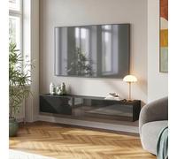 [en.casa] Mueble de TV Evaton Armario Flotante Estantería de Pared con 2 Compartimentos Consola de Entretenimiento Multimedia 180 x 32 x 30 cm - Negro Alto Brillo
