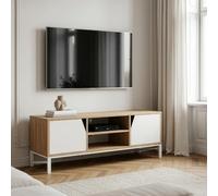[en.casa] Mueble de TV Kerrköndam con Puertas 120x40x46 cm Roble y Blanco | Mesa de TV con tablero rectangular mueble de salón dormitrio con 2 compartimentos abiertos y 2 cerrados acero