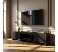 Mueble de tv lukkodso con 2 puertas mdf 150x40x40cm - negro veteado de madera [en.casa]