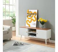 Mueble de tv reyljand con compartimentos 120x35x50 cm - blanco/madera de teca [en.casa]