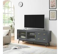 Mesa de tv susa con puertas corredoras de vidrio 160x40x65cm gris [en.casa]