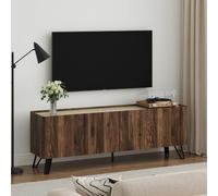 [en.casa] Mueble de TV Trorlon con 4 Puertas 160x40x55 cm Nogal/Travertino | Mesa de TV con tablero rectangular y pasacables mueble de salón dormitrio con 6 compartimentos cerrados y borde elevado