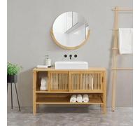 [en.casa] Mueble para Debajo del Lavabo Hvaler con Compartimento Cerrado y 1 Estante Mueble Auxiliar Baño con 2 Puertas Corredoras en Bambú 60 x 100 x 45 cm - Natural