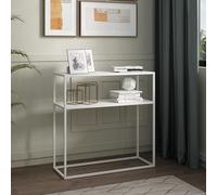 [en.casa] Mueble Recibidor Kuhmo Mesa Consola de Entrada con Estante Adicional Decorativo Resistente a los Arañazos Metal 80 x 80 x 30 cm - Blanco