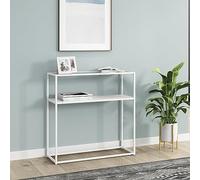 Mesa consola kuhmo con estante adicional tablero de cristal templado/metal 80 x 80 x 30 cm - blanco [en.casa]