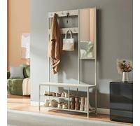 Mueble recibidor napinerg con espejo y zapatero 185x98x34cm - arena [en.casa]