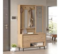 [en.casa] Mueble Recibidor Vesanto Perchero de Pie Recibidor De Entrada con Zapatero Puerta de Espejo 2 Compartimentos Cerrados y 1 Abierto Aglomerado 178x112x36 cm - Efecto Roble y Negro