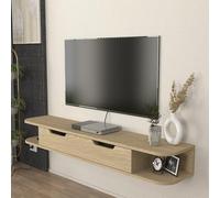 [en.casa] Mueble TV Karjali con Compartimento Cerrado con Puerta Abatible y Pasacables Mesa TV Flotante Mueble de Salón Suspendido Aglomerado 150 x 30 x 19 cm - Efecto Roble