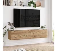 [en.casa] Mueble TV Lapinlahti Suspendido Mesa Tele de Pared con 2 Puertas Aglomerado 140 x 32 x 30 cm - Efecto Roble rústico