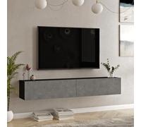 [en.casa] Mueble TV Lapinlahti Suspendido Mesa Tele de Pared con 2 Puertas Aglomerado 180 x 32 x 30 cm - Negro/Efecto hormigón