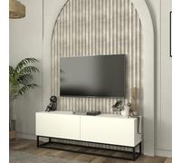 [en.casa] Mueble TV Nolven con Puertas Abatibles Mueble de Salón Mesa TV con 2 Compartimentos Cerrados Aglomerado Base Metálica Larga 135 x 32 x 47 cm - Blanco