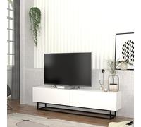 Mueble de tv nolven con 2 puertas base corta 180x32x47 cm - blanco [en.casa]