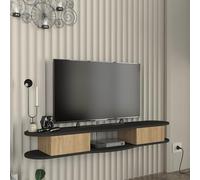 [en.casa] Mueble TV Nyskiri con Compartimento Central 2 Compartimentos Cerrados con Puertas Mesa TV Flotante Mueble de Salón Suspendido Pasacables Aglomerado 150 x 35 x 19 cm - Roble/Antracita