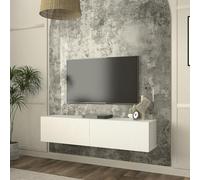[en.casa] Mueble TV para Pared Verpsboga Mesa TV Flotante con 2 Compartimento Cerrados con Puertas Abatibles Mueble de Salón Suspendido Aglomerado 135 x 32 x 30cm - Blanco