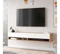 [en.casa] Mueble TV Suspendido con Espacio de Almacenaje Mesa Tele de Pared con 2 Puertas y 2 Estantes Aglomerado 180 x 32 x 30 cm Roble Rústico/Blanco