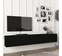 [en.casa] Mueble TV Suspendido Mesa TV Flotante con 3 Compartimientos Puertas Abatibles Aglomerado 180 x 31 x 30 cm - Negro