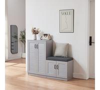 [en.casa] Mueble Zapatero Løten Armario con 9 Compartimentos para 18 Pares de Calzados + Banco Zapatero Puertas de Rejilla Buena Ventilación 97 x 120 x 36 cm - Gris