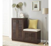 [en.casa] Mueble Zapatero Løten Armario con 9 Compartimentos para 18 Pares de Calzados + Banco Zapatero Puertas de Rejilla Buena Ventilación 97 x 120 x 36 cm - Efecto Wengué