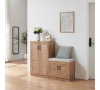 [en.casa] Mueble Zapatero Løten Armario con 9 Compartimentos para 18 Pares de Calzados + Banco Zapatero Puertas de Rejilla Buena Ventilación 97 x 120 x 36 cm - Efecto Roble