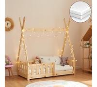 Cama infantil tipi helsingborg con reja de seguridad y colchón pino 140x70cm - natural [en.casa]