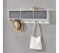 [en.casa] Percha de Pared con 3 Cajas de Almacenamiento Extraíbles Plegables 30 x 100 x 20 cm Blanco Gris Plata máx. 15 kg