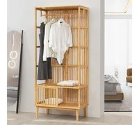 [en.casa] Perchero Burro con 1 Barra 1 Compartimiento Inferior para Dormitorio Recibidor Oficina Ventilación Óptima Elegante Estable Bambú 185 x 80 x 45 cm - Color Natural