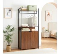 [en.casa] Perchero Burro Larem de Estructura Metálica con Barra y Estante Superior Burro Ropa con 1 Compartimento Abierto y 3 Cerrados Armario para Entrada MDF 180 x 84 x 40 cm - Efecto Nogal