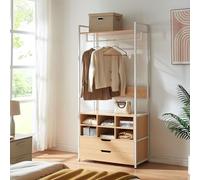 [en.casa] Perchero Burro Larem de Estructura Metálica con Barra y Estante Superior Burro Ropa con 6 Compartimentos Abiertos 2 Cajones Armario para Entrada 180 x 84 x 40 cm - Efecto roble