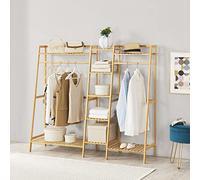 [en.casa] Perchero Burro Sogndal con 2 Barras 9 Estantes Armario para Ropa Clóset Oficina Dormitorio Bambú 139 x 158 x 40 cm - Natural