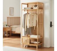 Perchero burro ypäjä con estantes y puerta bambú 187x80x47cm - color natural [en.casa]