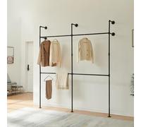 [en.casa] Perchero de Pared Kenävatka Armario Abierto de 2 Niveles con 4 Barras Estructura de Metal Vestidor Dormitorio Industrial 222 x 201 x 31 cm Acero - Negro