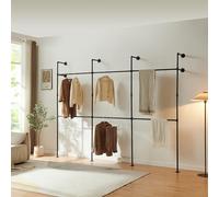 [en.casa] Perchero de Pared Kenävatka Armario Abierto de 2 Niveles con 6 Barras Estructura de Metal Vestidor Dormitorio Industrial 222 x 296 x 31 cm Acero - Negro