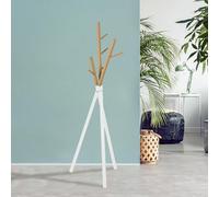 [en.casa] Perchero de Pie Laerdal Perchero de Pasillo en Forma de Árbol con 3 Patas y 5 Ganchos para Entrada Recibidor Oficina Acero 172 x 49 x 49 cm - Blanco