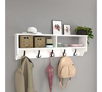 [en.casa] Perchero Mural Mueble de Entrada con 5 Ganchos Triples y 2 Compartimientos para Recibidor Aglomerado/Plástico 120 x 22 x 37 cm - Blanco