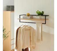 Perchero mural evje con estante acero 80x30x20cm - efecto madera/negro [en.casa]