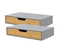 Set de 2 estantes de pared bokn con cajón hasta 5 kg bambú 40x24x8cm - gris y natural [en.casa]