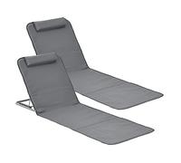 [en.casa] Set de 2 esterillas de Playa Donostia Tumbona Plegable con Cojín y Bolsa de Transporte Respaldo Reclinable en 5 Posiciones Lounge Tela/Acero 143 x 48 cm - Gris Oscuro