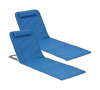 [en.casa] Set de 2 esterillas de Playa Donostia Tumbona Plegable con Cojín y Bolsa de Transporte Respaldo Reclinable en 5 Posiciones Lounge Tela/Acero 143 x 48 cm - Azul