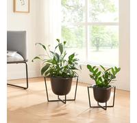 [en.casa] Set de 2 Soportes para Plantas con 2 Maceteros Juego de 2 Estantes para Macetas Portamacetas Decoración Accesorio Hogar Oficina Interior Metal - Negro