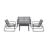 [en.casa] Set de Muebles de Jardín Palencia 4-Piezas Conjunto de Muebles de Exterior Terraza Patio Set de 2 Sillas Banco para 2 Personas Mesa de Centro Gris Claro y Tablero de Mesa Negro