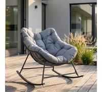[en.casa] Silla Mecedora Villeneuve con cojín al Aire Libre Acero Gris